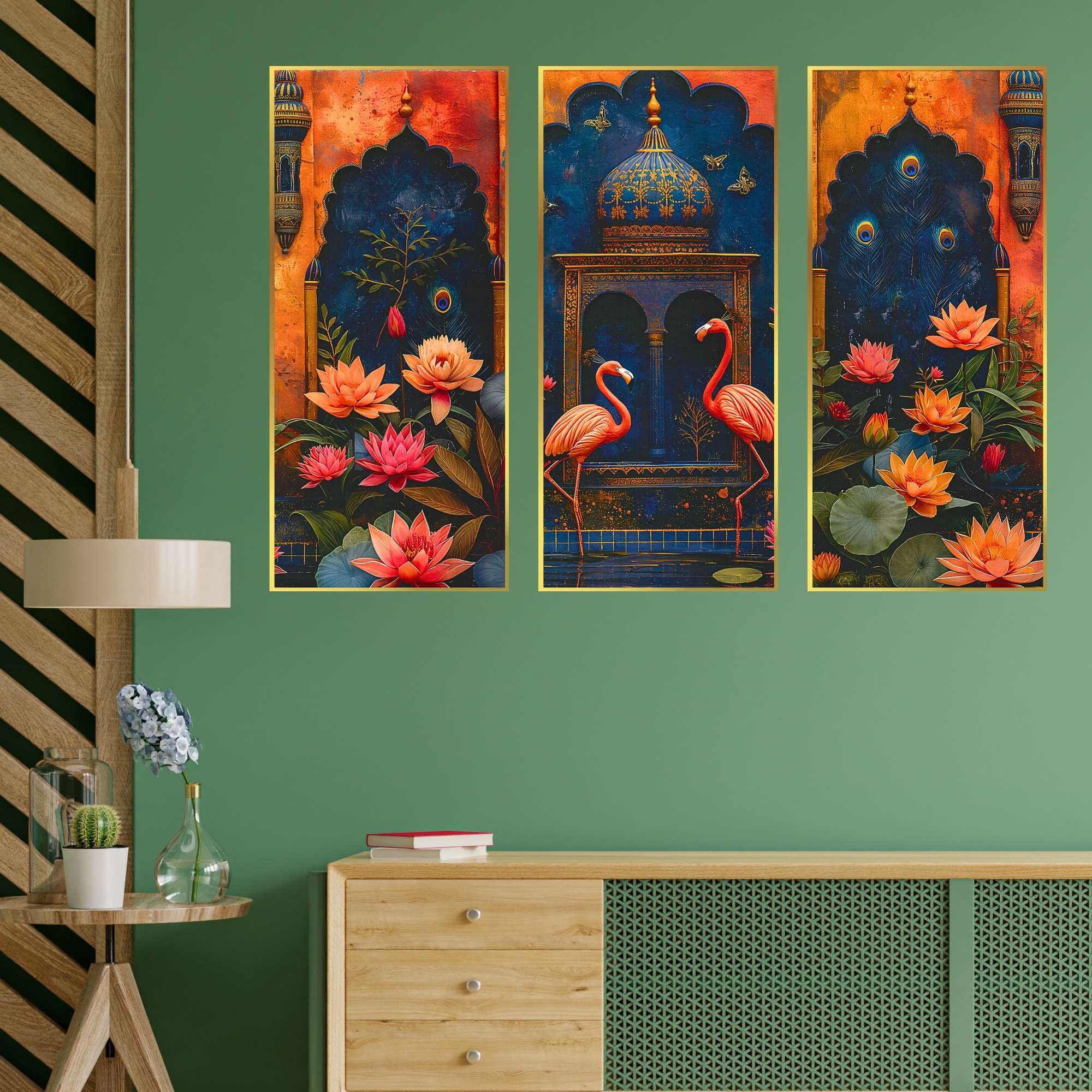 Set of Three large Wall Paintings for Wall Dacoration Golden Framed Wall Paintings for Living Room & Bedroom Wall Art for Home Decoration & Office Wall Décor (14x11 inch CH-LGD3-1) - Image 3